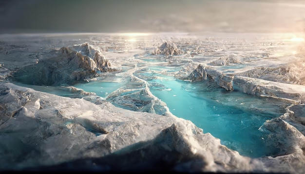 Paisaje marino en invierno bloques de hielo en la superficie cielo pesado de invierno