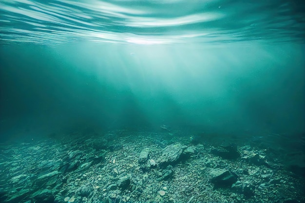 Paisaje marino misterioso con sol fantástico mundo submarino