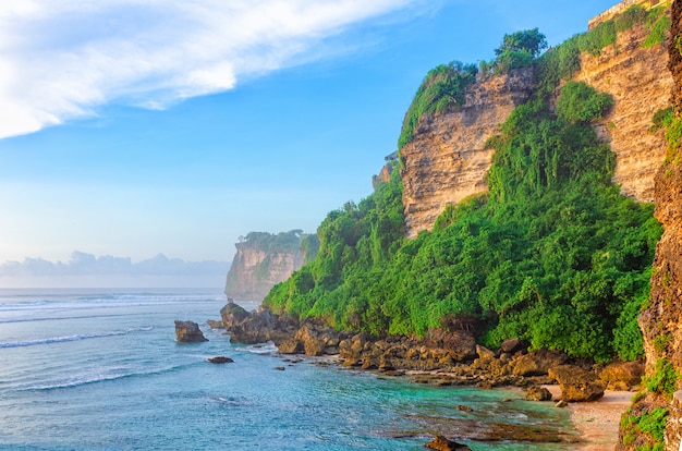 Foto paisaje marino de montaña y playa