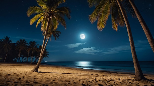 Paisaje marítimo con la luna y las palmeras