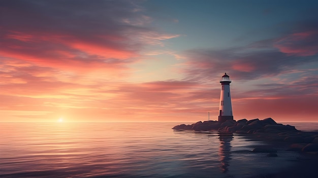 Paisaje marítimo tranquilo con un faro solitario de pie