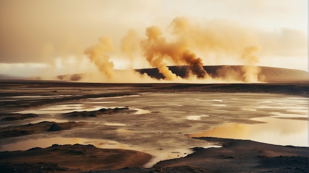 Foto el paisaje marrón dorado sulfuroso de la zona geotérmica de islandia