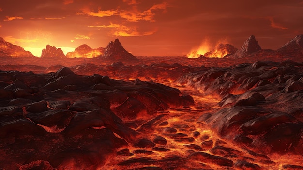 Foto paisaje de marse flujos de lava ilustración naturaleza fondo rocoso superficie montaña aventura paisaje marse fluxos de lava