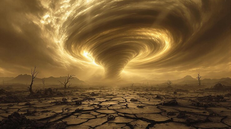 Paisaje meteorológico extremo con nubes oscuras que forman tornados en el horizonte Fenómenos inusuales