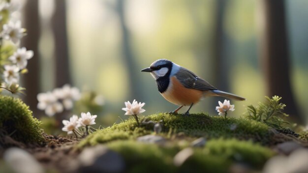 Un paisaje en miniatura con aves encantadoras