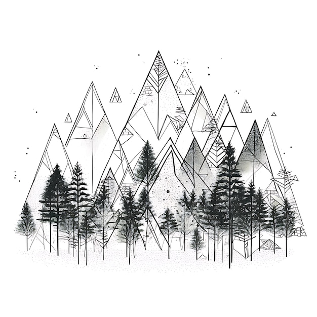 Paisaje Minimalista Arte de línea de triángulo Dibujo de bosque Backg blanco Naturaleza impresionante pacífica