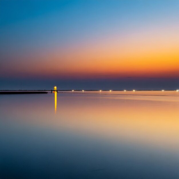 Foto paisaje minimalista en luz colorida y reflejo del mar