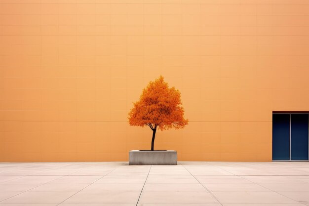 Foto paisaje minimalista de otoño árbol solitario con hojas amarillas