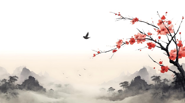 Paisaje minimalista Pintura tradicional china Fondo simple Li naturaleza impresionante y pacífica