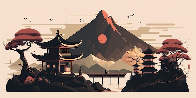 paisaje mínimo del Japón feudal