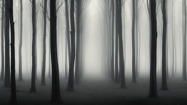 Foto el paisaje místico la niebla blanca en el otoño el bosque deprimente la tristeza la soledad el estado de ánimo