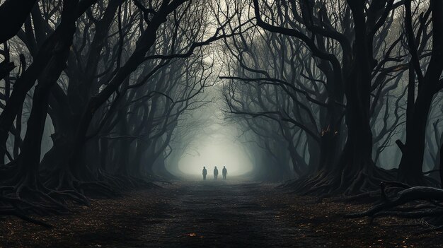 El paisaje místico la niebla blanca en el otoño el bosque deprimente la tristeza la soledad el estado de ánimo