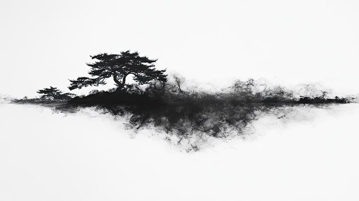 Foto paisaje monocromático un árbol solitario en una isla