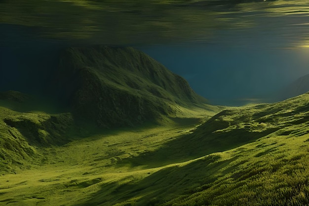 Un paisaje con una montaña al fondo.