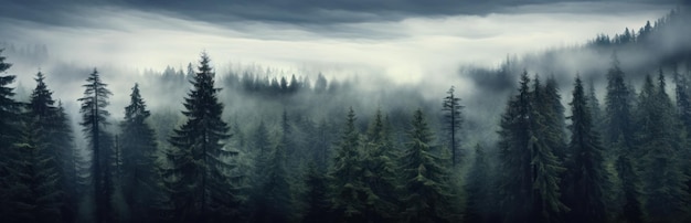 Paisaje de montaña brumoso Paisaje de bosque cambiante con niebla y neblina IA generativa
