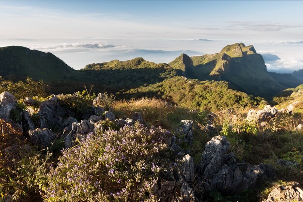 Paisaje de la montaña de Chiang Dao con la nube en Chiangmai, Tailandia.