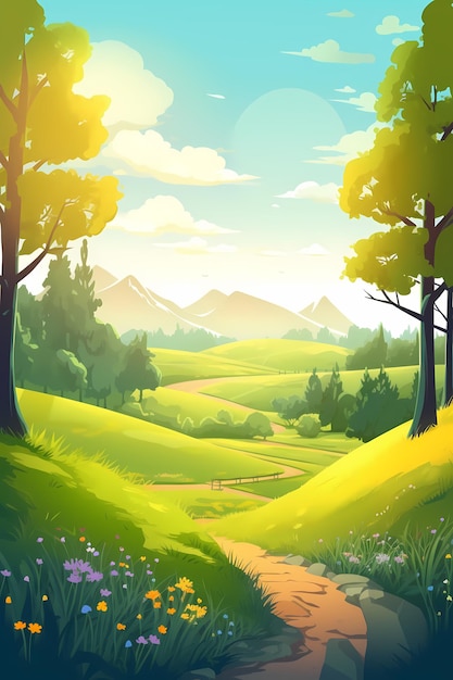 paisaje de montaña Estilo de ilustración Generativo ai