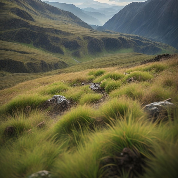 paisaje de montaña con hierba