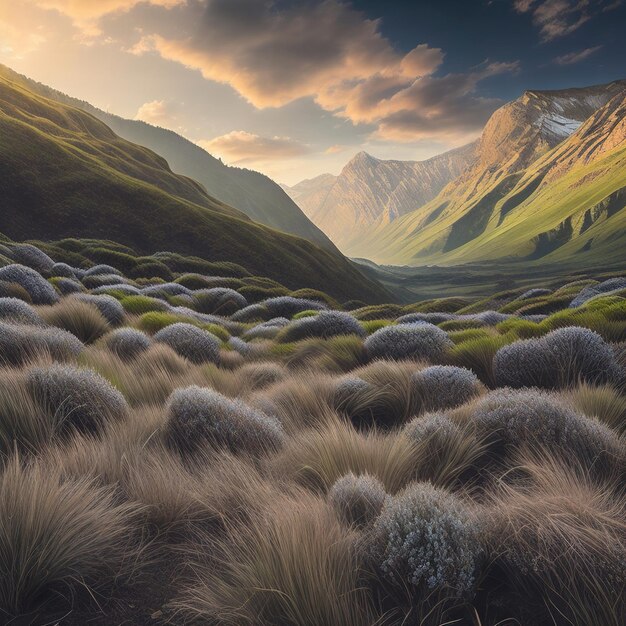 paisaje de montaña con hierba