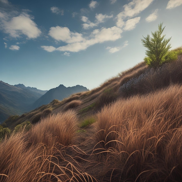 paisaje de montaña con hierba