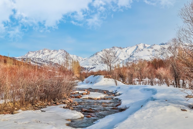 Paisaje de montaña de invierno en Kazajstán