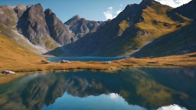 Paisaje de montaña lago en las tierras altas generativo ai