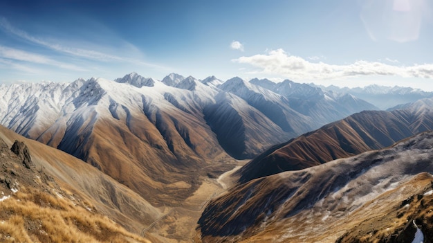 Un paisaje de montaña con una montaña al fondo.