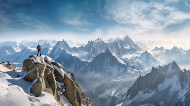 Un paisaje de montaña con nieve en las montañas.