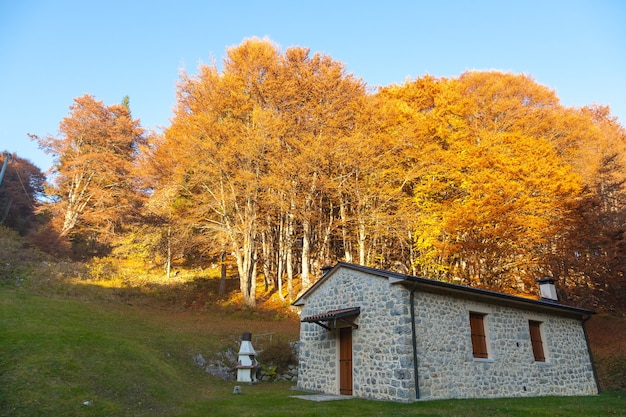 Paisaje de montaña otoñal. Montaña Grappa, Alpes italianos