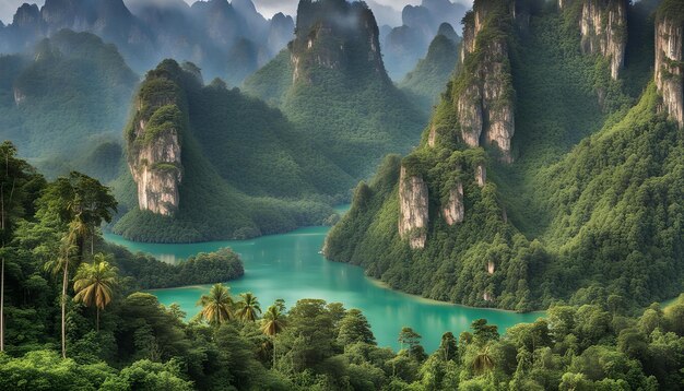 un paisaje de montaña con un río y montañas en el fondo