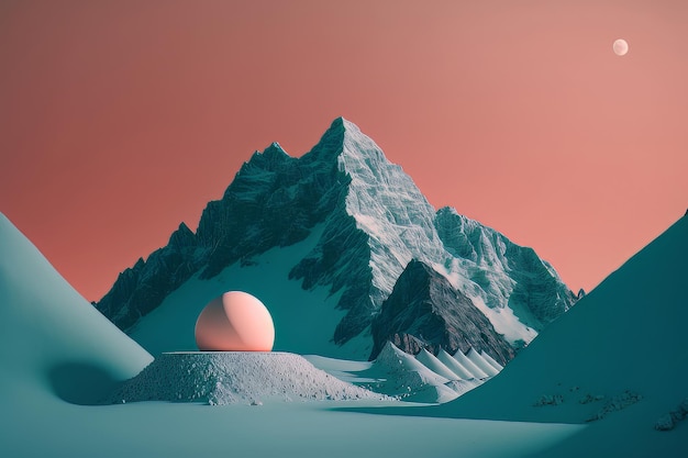 Paisaje de montaña surrealista mínimo Fondo para la marca Ilustración AI Generativo