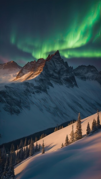 Paisaje con montañas y Aurora