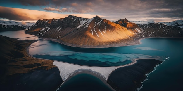 Un paisaje con montañas y un lago en islandia