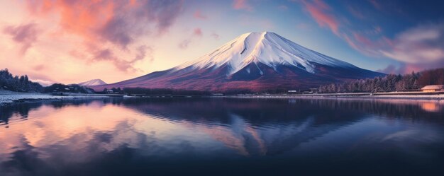 Paisaje de las montañas del Monte Fuji cerca del lago Kawaguchi, Japón