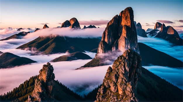 Un paisaje con montañas y nubes al fondo.