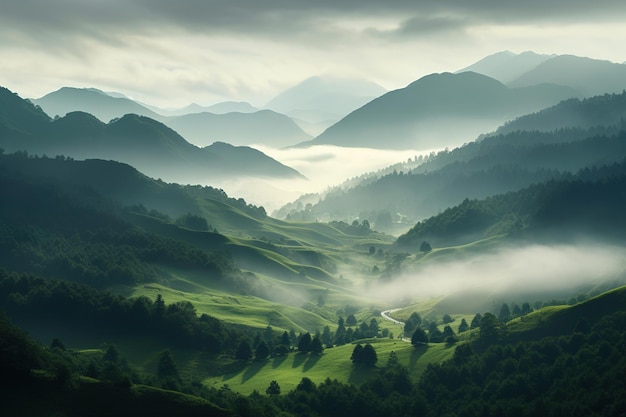 Paisaje con montañas y nubes Generativo Ai