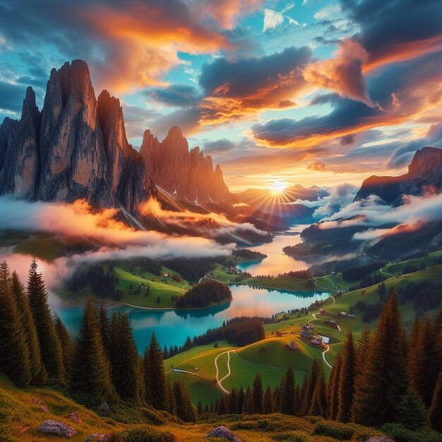 Foto paisaje de las montañas sunset
