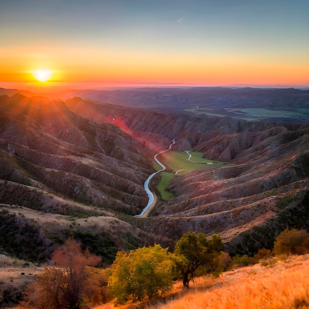 Paisaje montañoso al amanecer