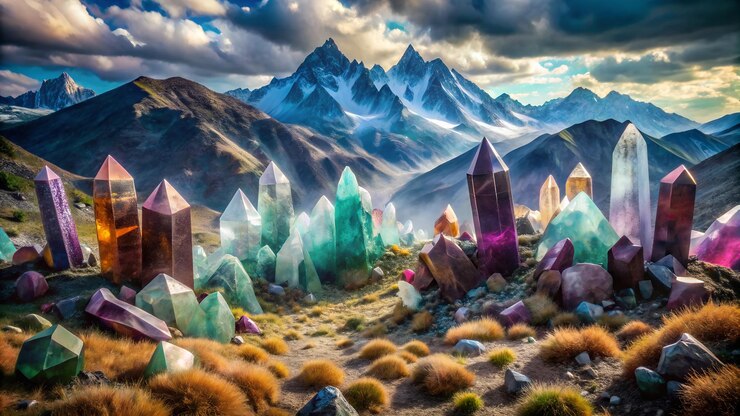un paisaje montañoso con montañas y nubes en el fondo