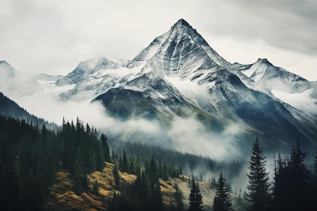 Paisaje montañoso con niebla y niebla por la mañana Fondo natural