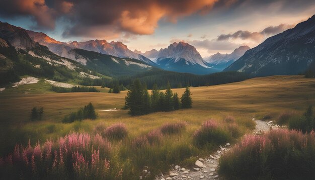 Foto un paisaje montañoso con un río que lo atraviesa