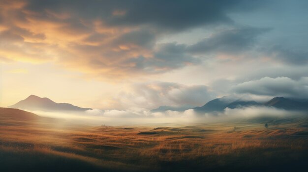 Paisaje montañoso sereno con luz dorada Resolución 8k