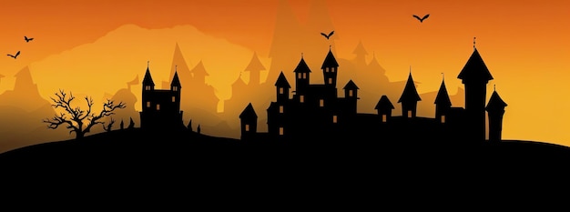 Paisaje naranja de Halloween con un castillo embrujado al fondo IA generativa