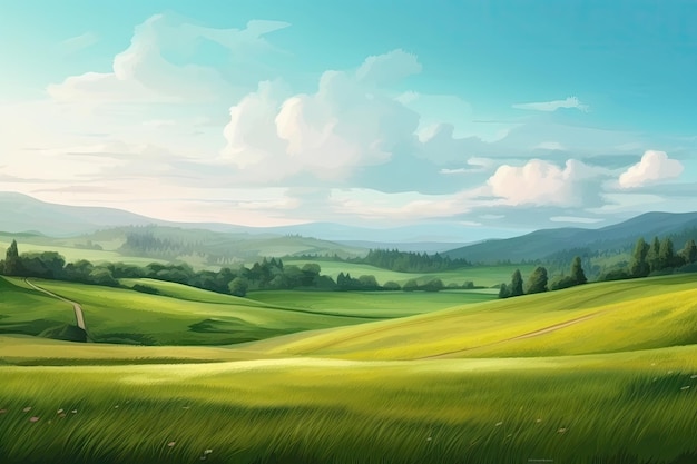 Foto paisaje natural con campo de hierba verde paisaje de primavera y verano
