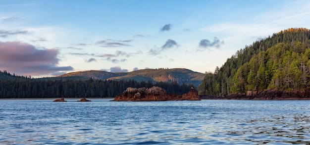 Foto paisaje natural canadiense en la costa oeste del océano pacífico panorama de fondo