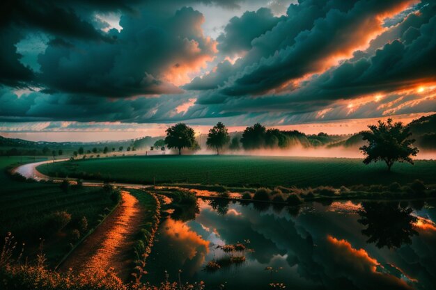 Paisaje natural del día de lluvia.