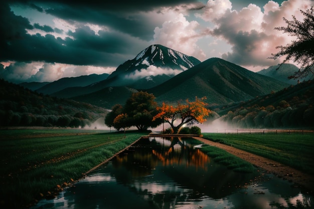 Paisaje natural del día de lluvia.