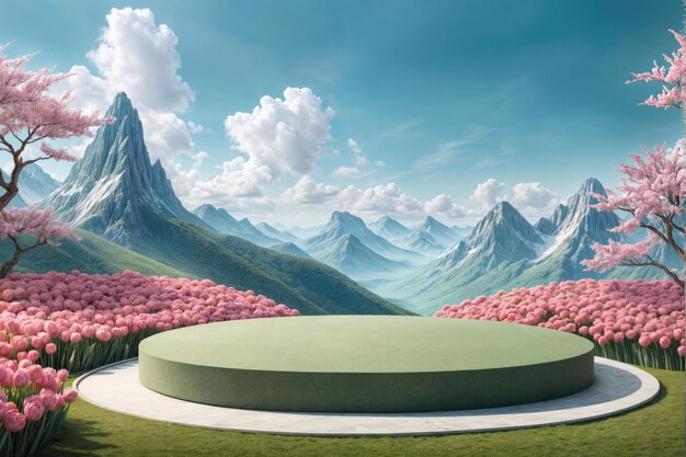 Foto paisaje natural con diseño de podio vacío 3d