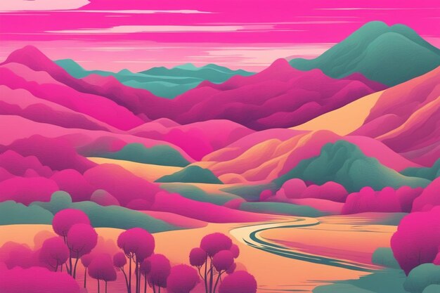 paisaje natural ilustración en tono magenta