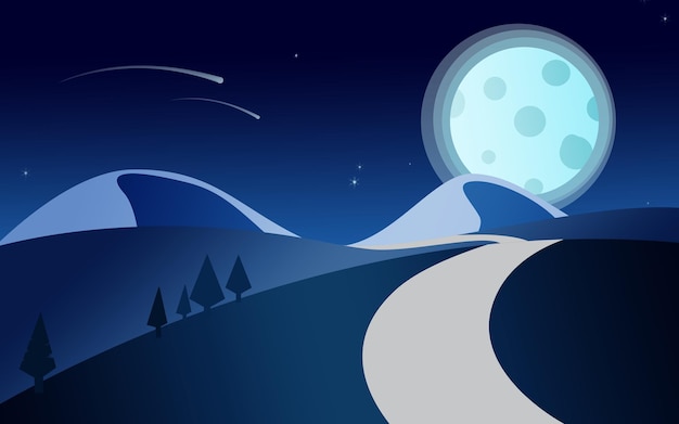 Paisaje natural nocturno con luna llena